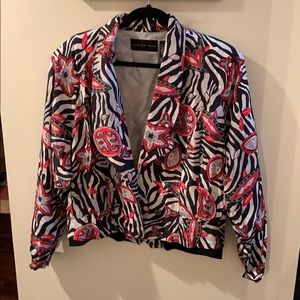 August Silk Red, Black & Gray Pattern Jacket EUC!
